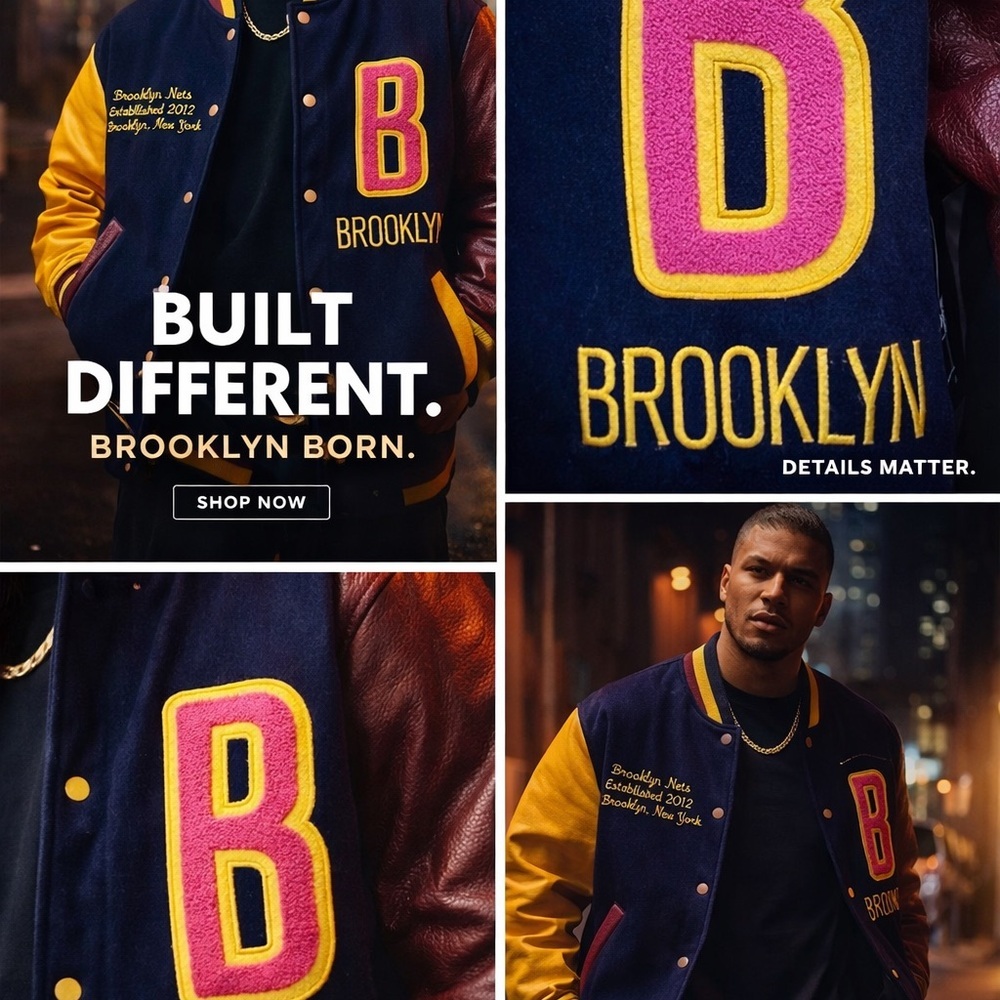 New Era Brooklyn Nets Varsity Jacket - Navy, Yellow, Maroon - Picture 4 of 4